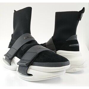 Balmain Men's BBold High Top Sock Sneaker Shoes in Black Suede Size 43 / US 10
